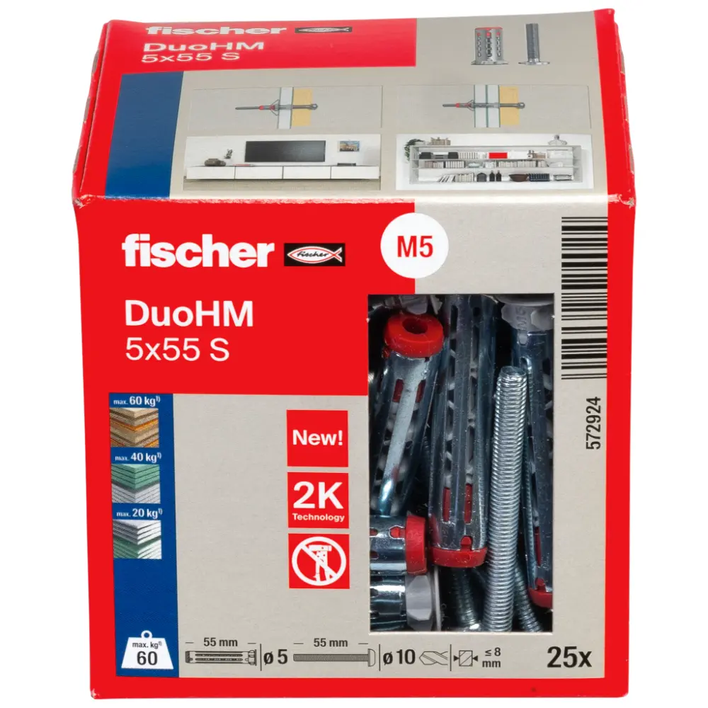 Fischer Hohlraumdübel DuoHM 5x55 S PH TX mit Panhead-Schraube, TX-Antrieb