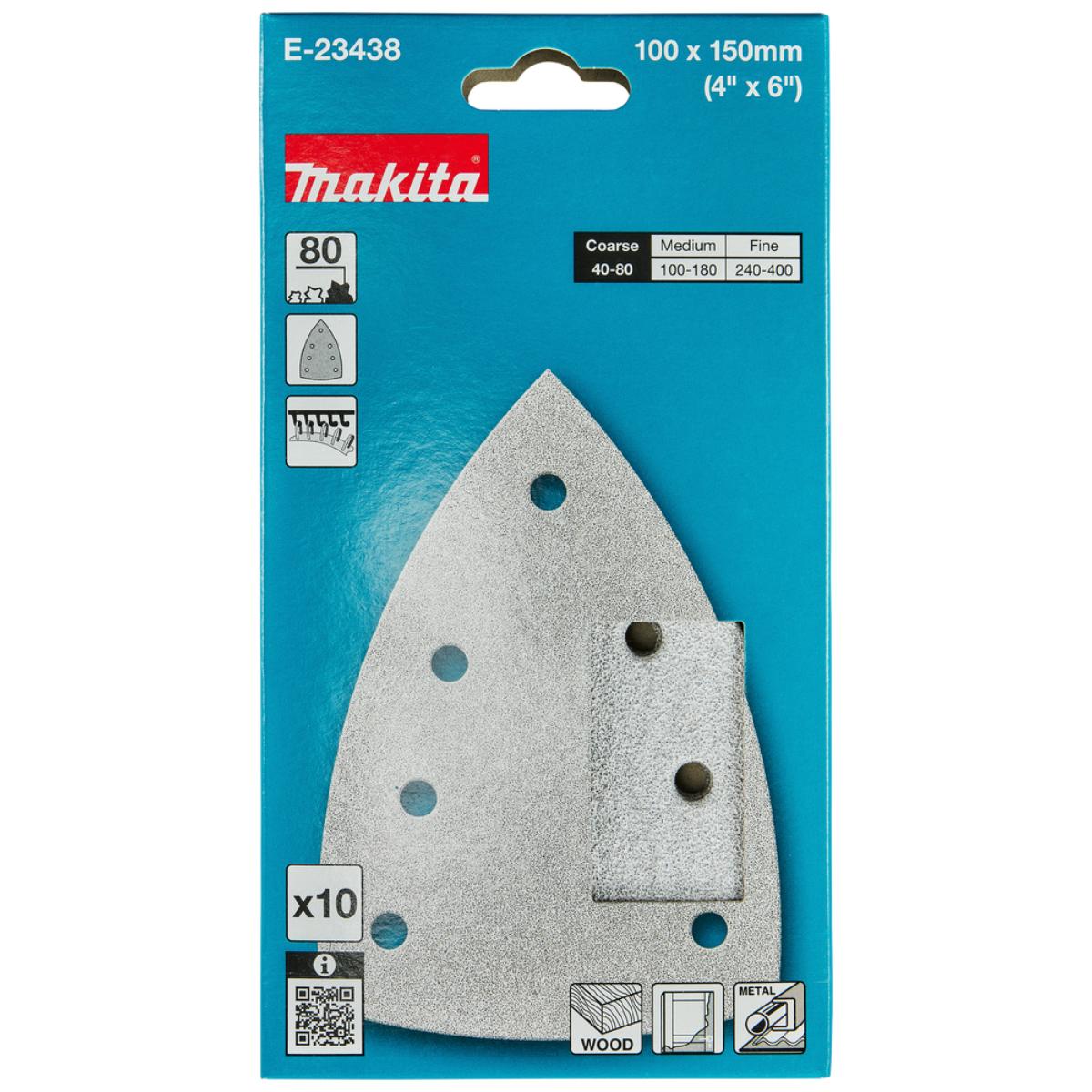 Makita Schleifpapier 100x150mm, Körnung A80,Klett, 7 Loch, 10 Stück