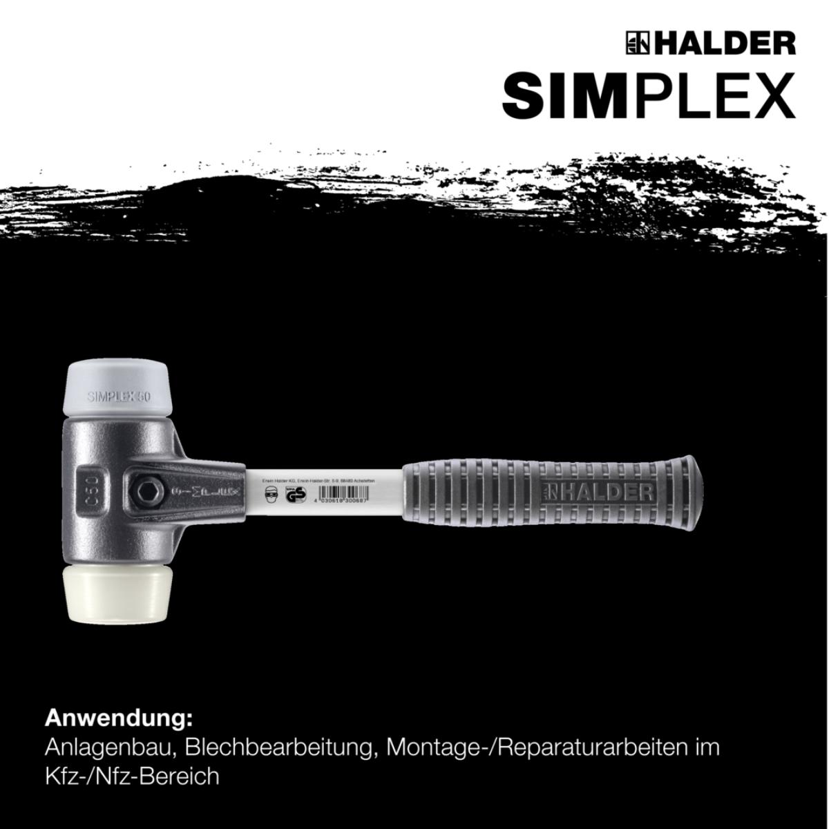 HALDER SIMPLEX - Schonhammer mit verstärktem Tempergussgehäuse und Fiberglasstiel, TPE-mid / Nylon