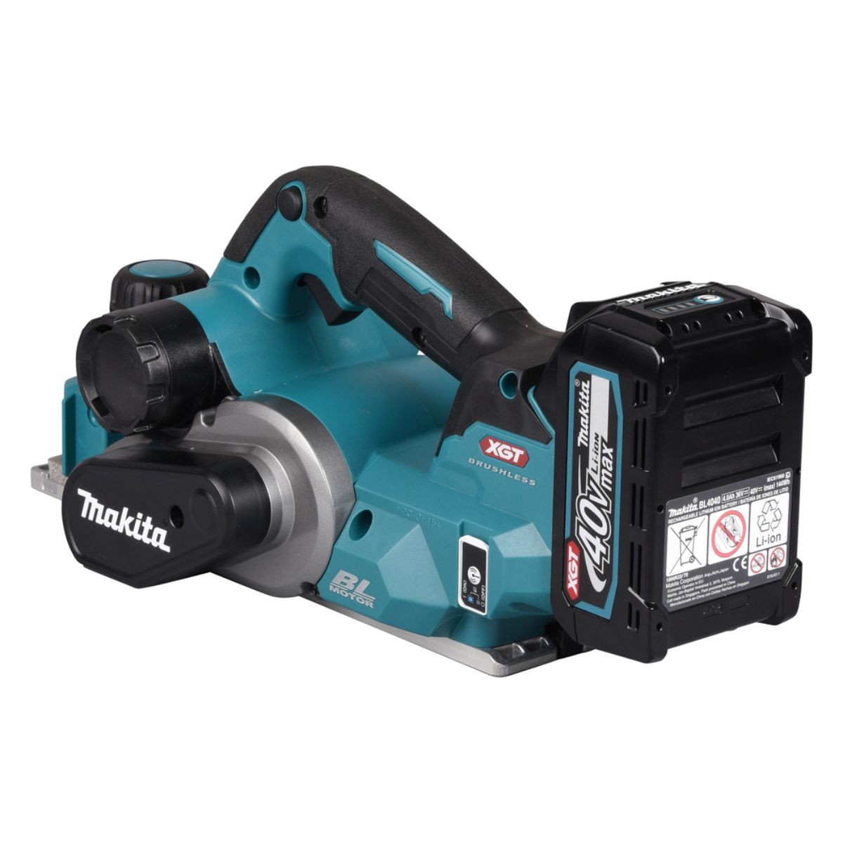 Makita Akku-Hobel 40V max. / 4,0 Ah, 2 Akkus + Ladegerät im MAKPAC KP001GM201