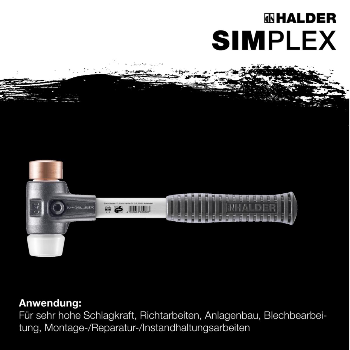 HALDER SIMPLEX - Schonhammer mit verstärktem Tempergussgehäuse und Fiberglasstiel, Kupfer