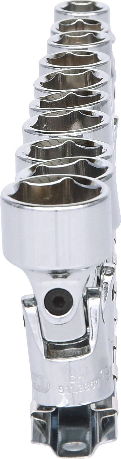 KS Tools 3/8" CHROMEplus Sechskant-Stecknuss-Satz mit Gelenk, 10-tlg10-19mm