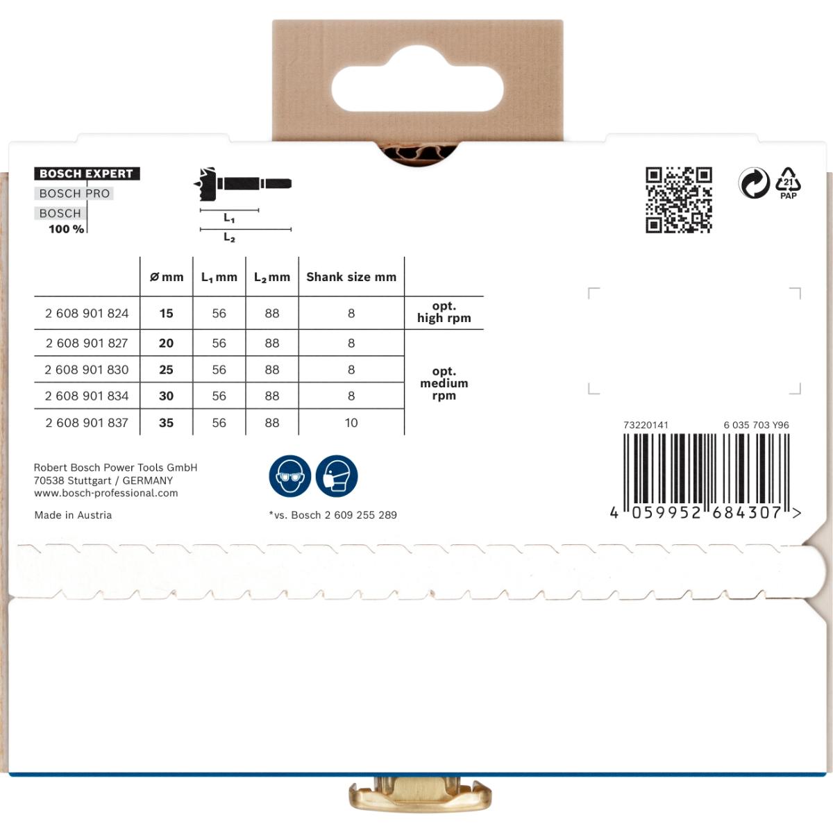 Bosch EXPERT Wood Forstnerbohrersatz, 5-teiliges Set