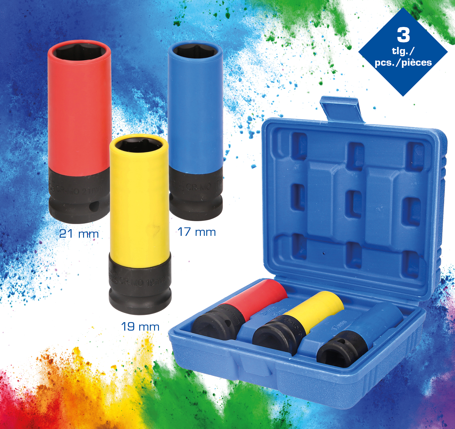 Brilliant Tools 1/2" Alu-Felgen-Kraft-Stecknuss-Satz, 17 / 19 / 21 mm, 3-tlg - BT691005