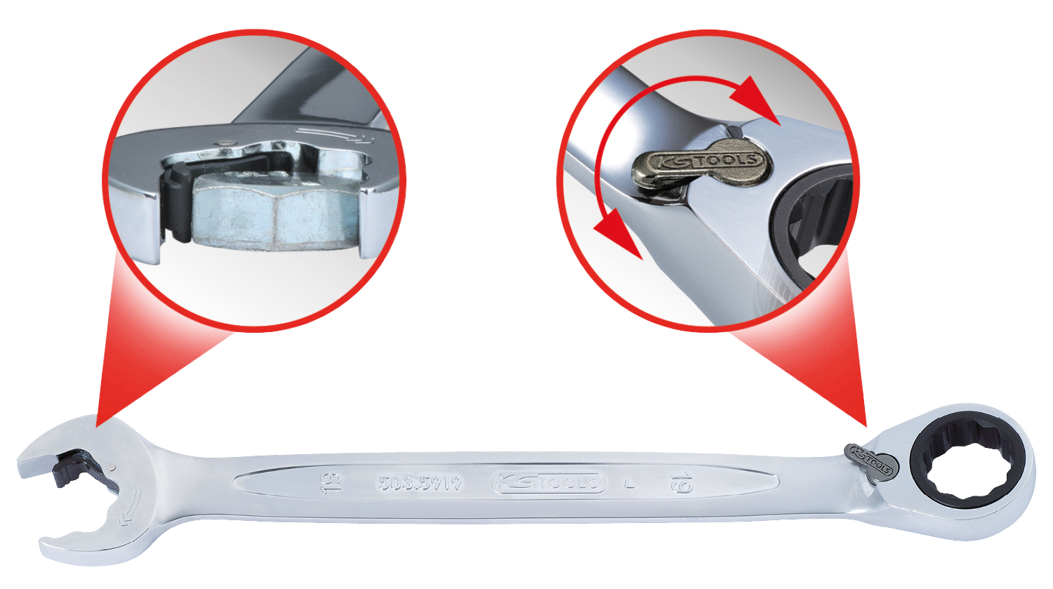 KS Tools DUO GEARplus Ringmaulschlüssel,Maul-Ratschenfunktion, umschaltbar