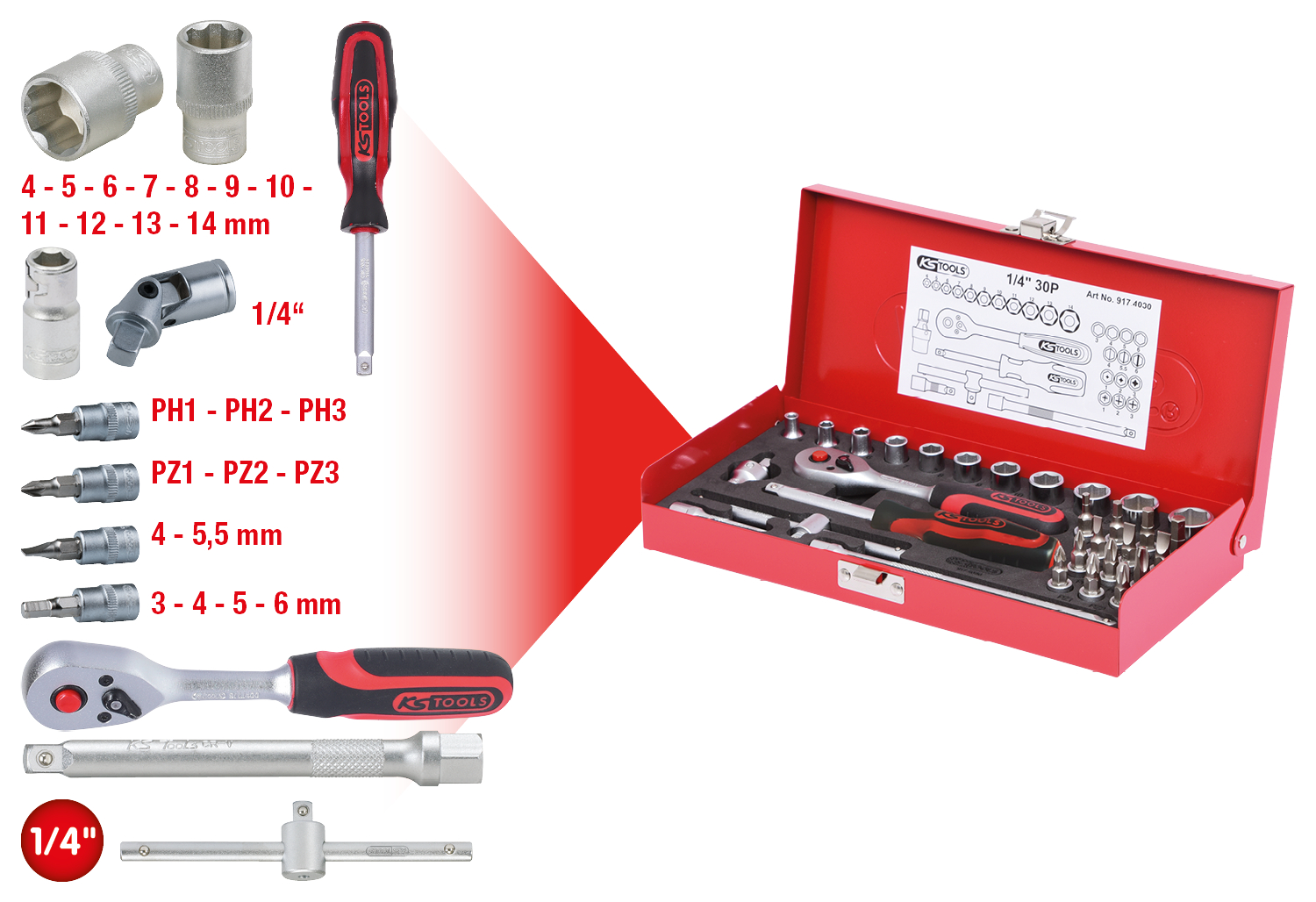 KS Tools 1/4" Steckschlüssel-Satz, 30-tlg