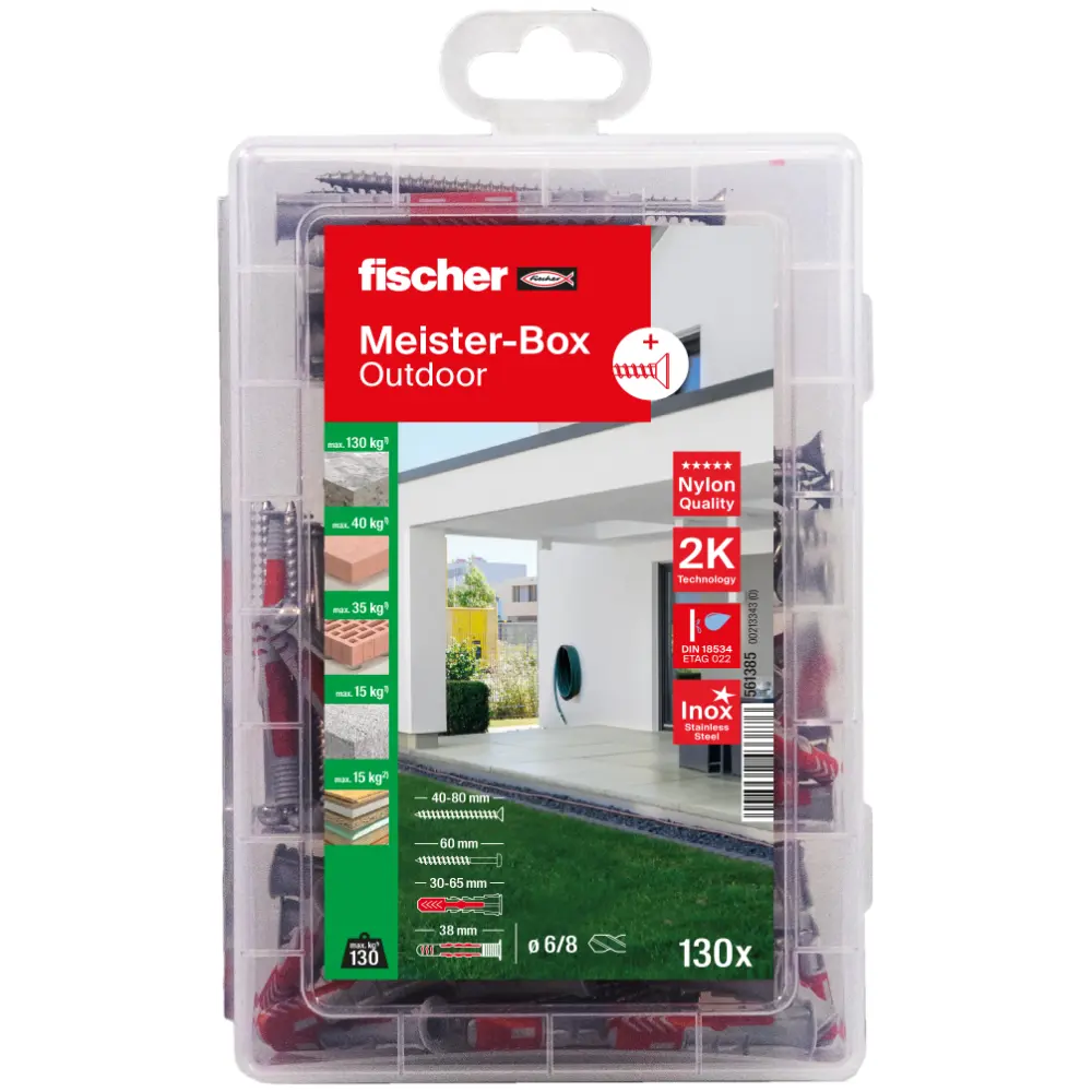Fischer Dübelsortiment Meister-Box Outdoor + Schraube (130 Teile)