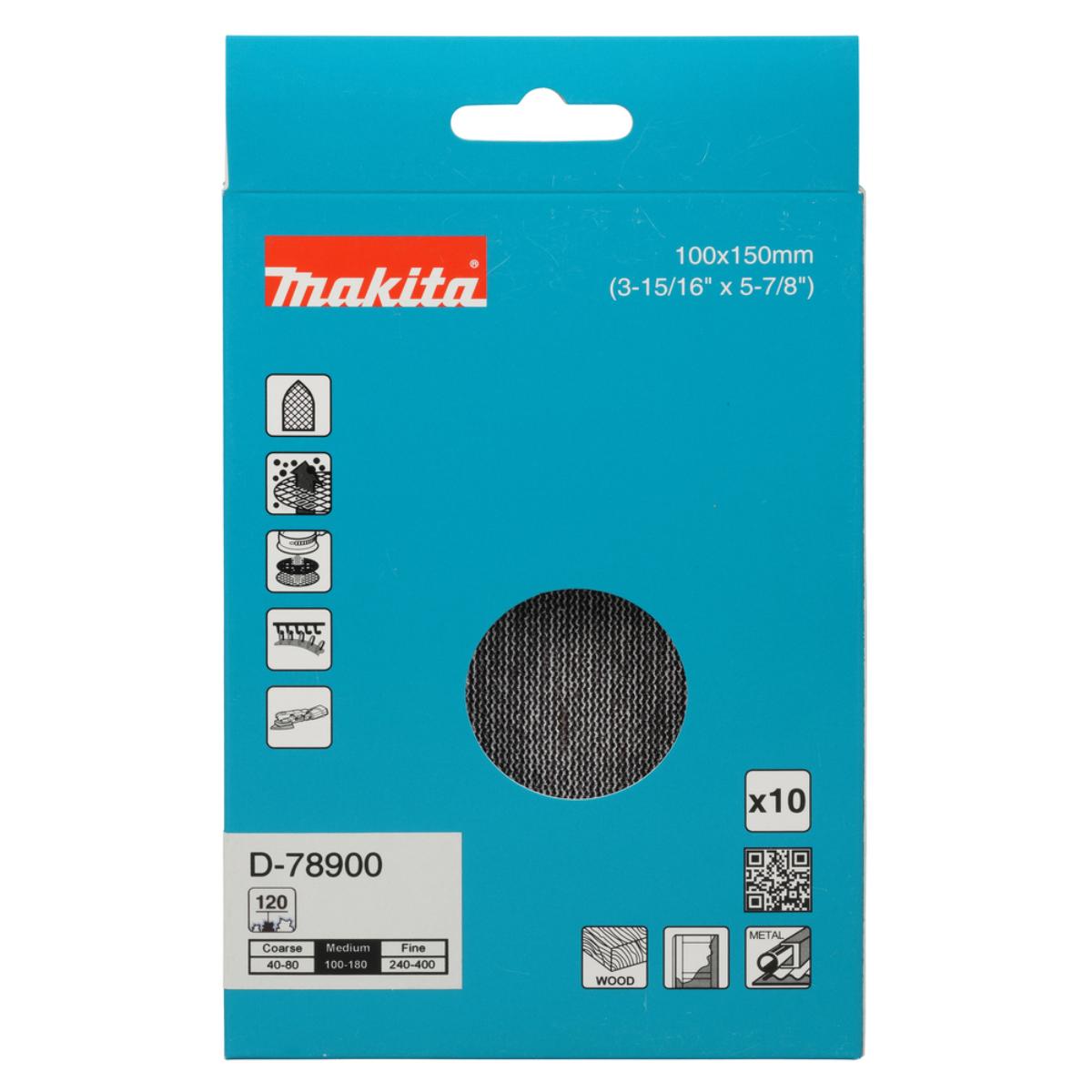Makita Netzschleifmittel A120 100x150mm, Körnung ,Klett, Gitter, 10 Stück