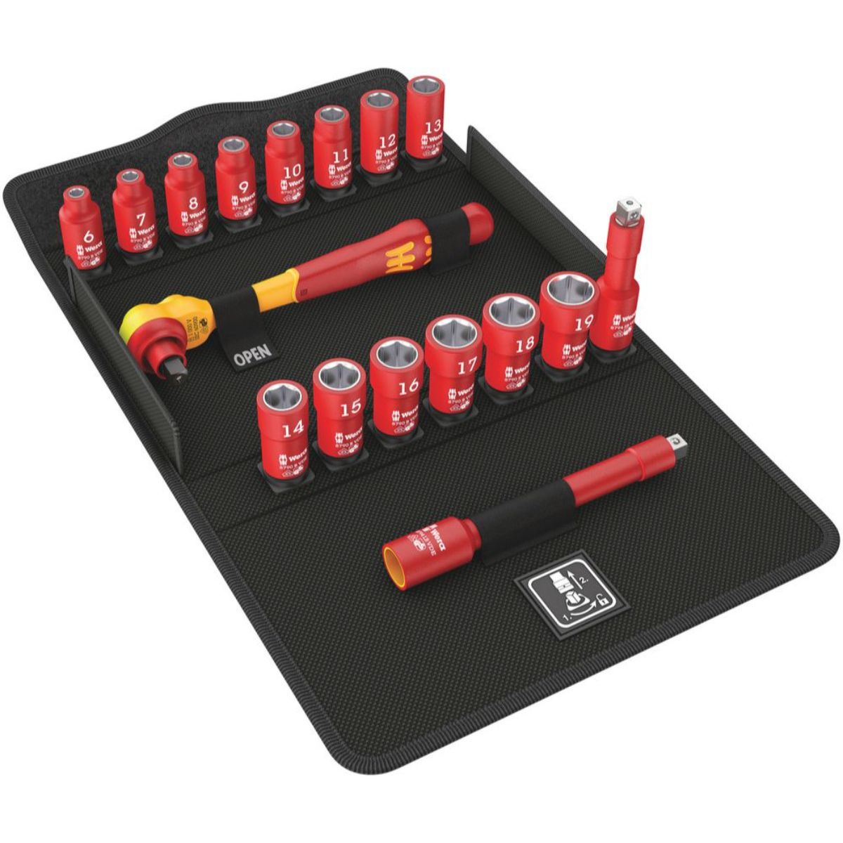 Wera 8100 SB VDE 1 Zyklop Knarrensatz, isoliert, Umschalthebel, 3/8"-Antrieb, metrisch, 17-teilig
