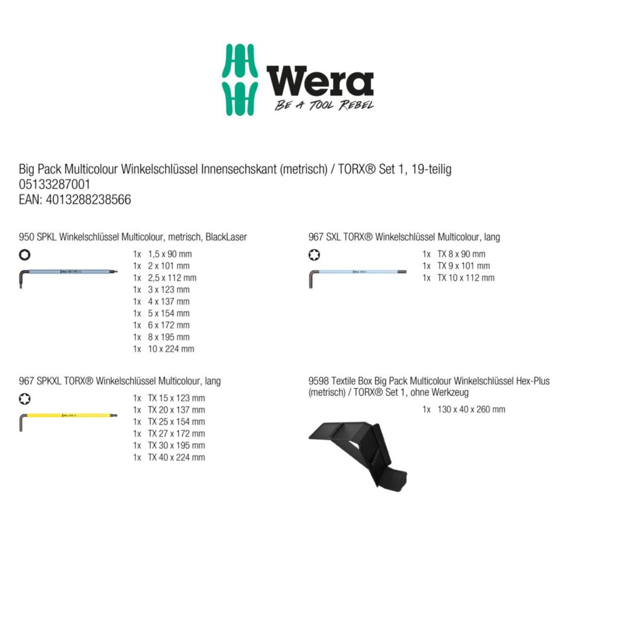 Wera Big Pack Multicolour Winkelschlüssel Innensechskant (metrisch) / TORX® Set 1