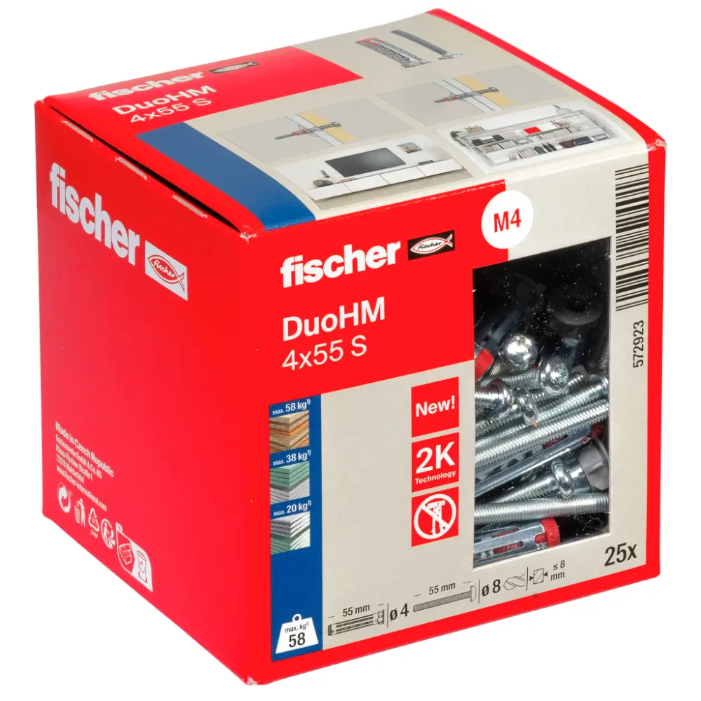 Fischer Hohlraumdübel DuoHM 4x55 S PH TX mit Panhead-Schraube, TX-Antrieb