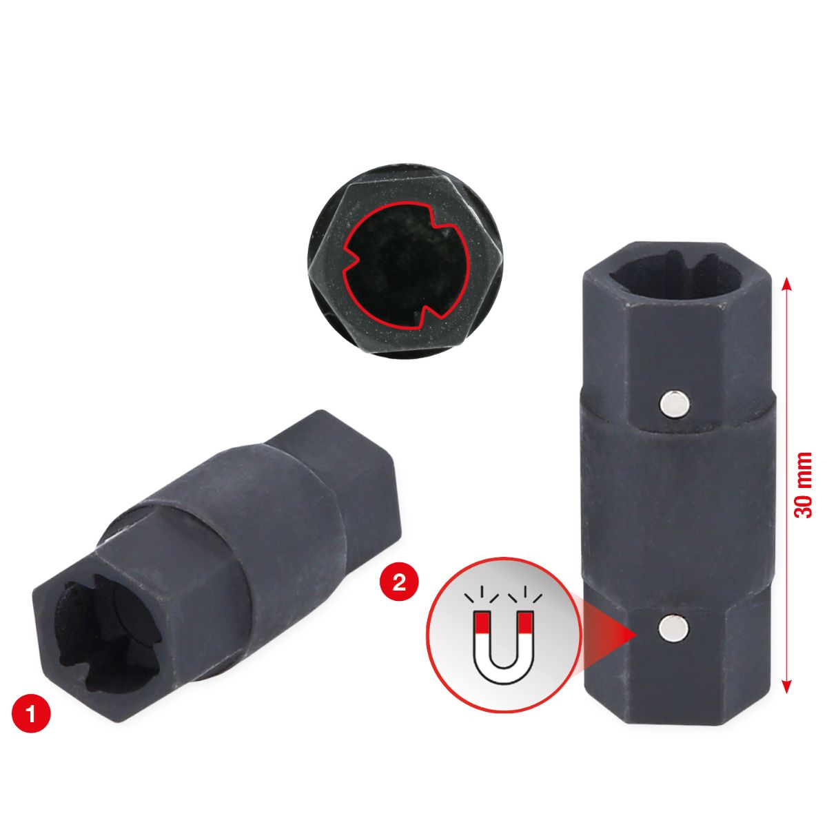 KS Tools 2 in 1 Spezial-Steckschlüssel für Schlauchschellen mit 3-Punkt-Profil, 30-45 + 60-80 mm