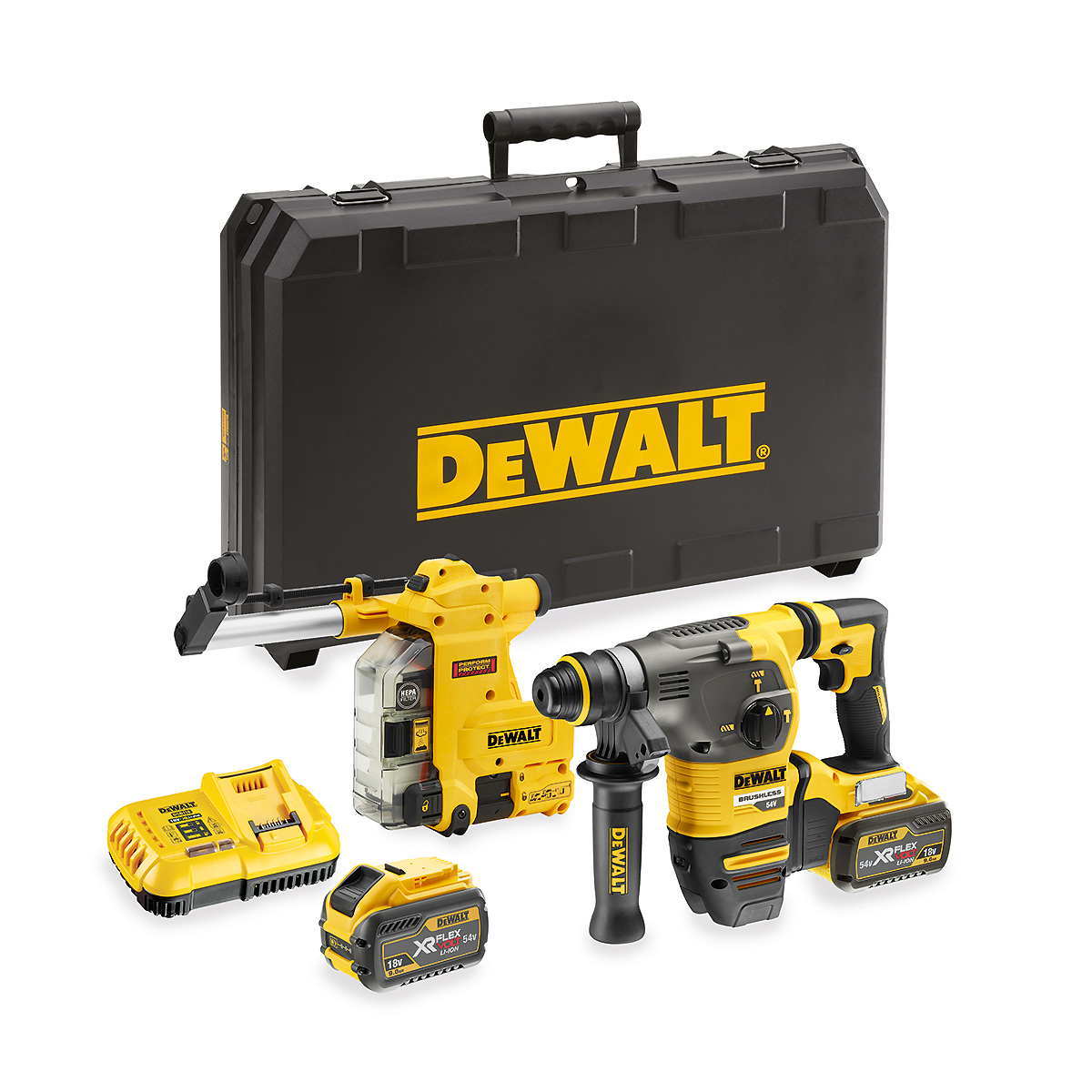 DEWALT Akku-Kombihammer 54V SDS-plus 30mm UTC + Staubabsaugung