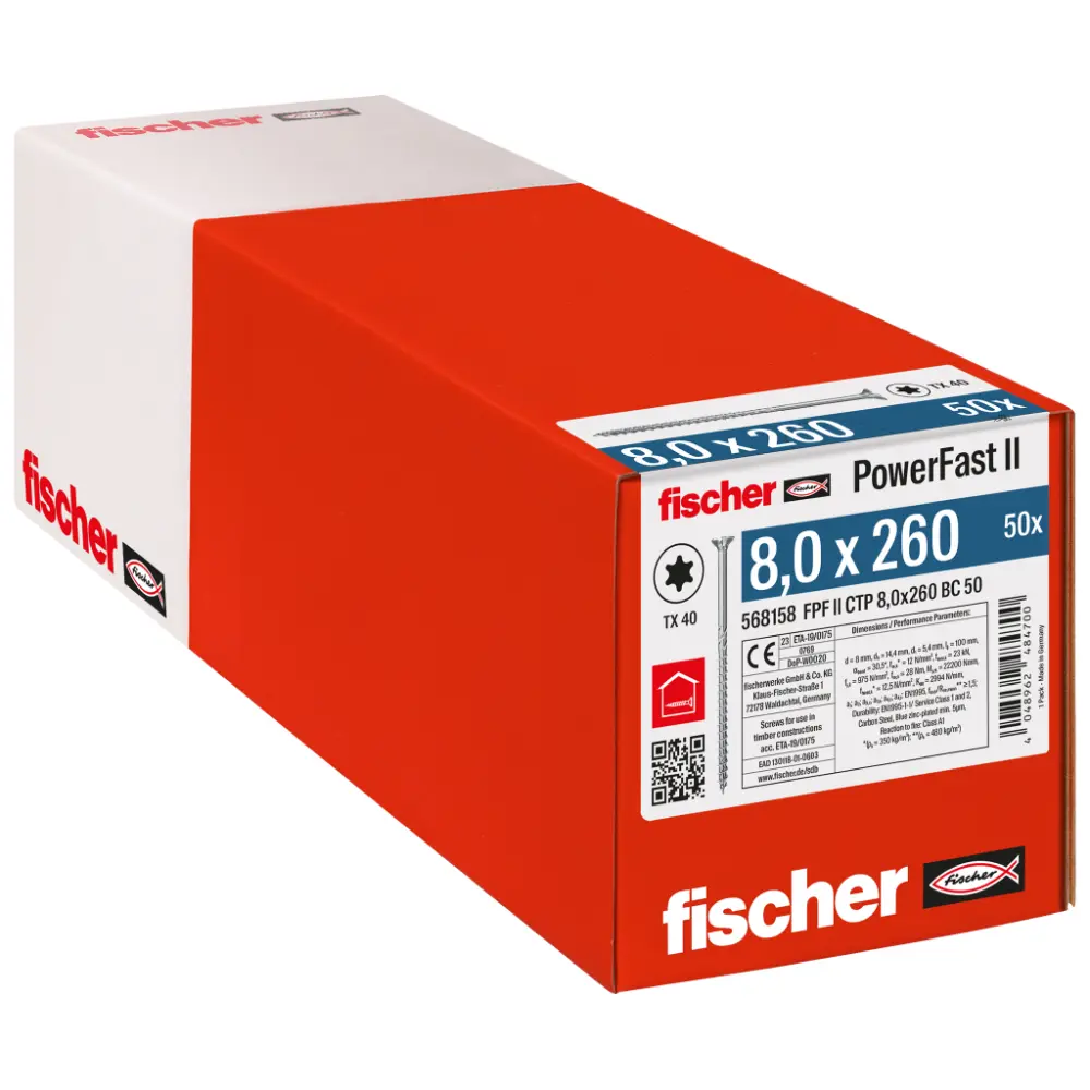 Fischer Holzbauschraube 8,0x260 FPF II CTP BC, Senkkopf, Innenstern TX, Teilgewinde, blauverzinkt
