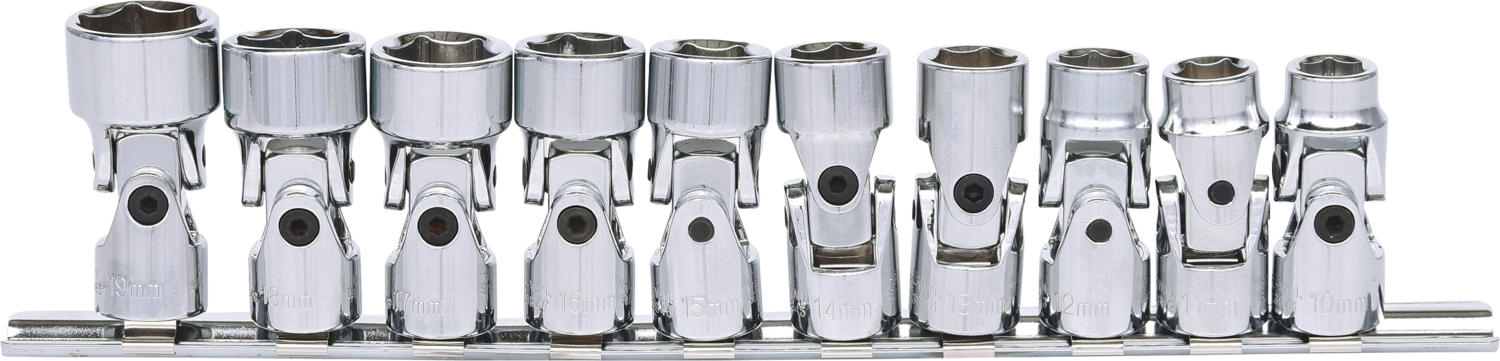 KS Tools 3/8" CHROMEplus Sechskant-Stecknuss-Satz mit Gelenk, 10-tlg10-19mm
