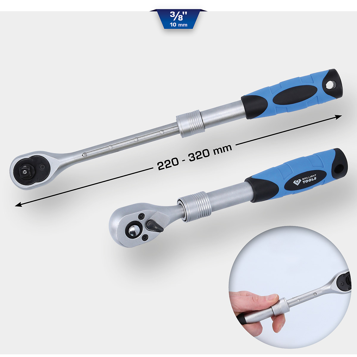 Brilliant Tools 3/8" Teleskop-Umschaltknarre (220 - 320 mm)