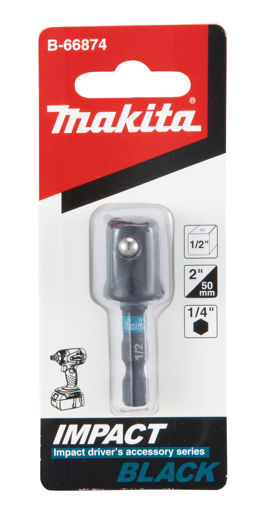 Makita Adapter von 1/4" 6KT auf 1/2" 4KT, 1/2"-Vierkant - 50 mm - 1 Stück - B-66874