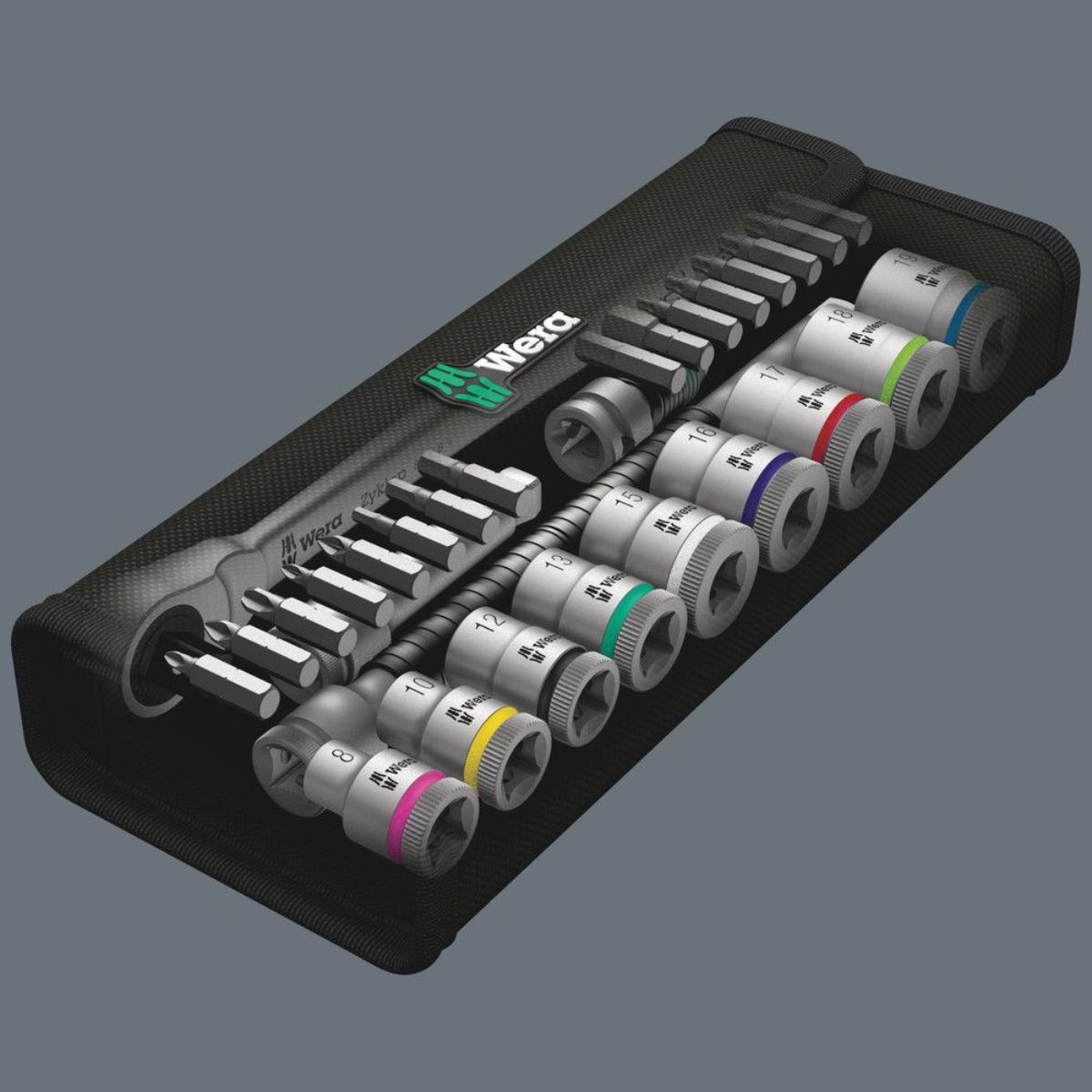 Wera 8100 SB 8 Zyklop Metal-Knarrensatz, Umschalthebel, 3/8"-Antrieb, metrisch, 29-teilig