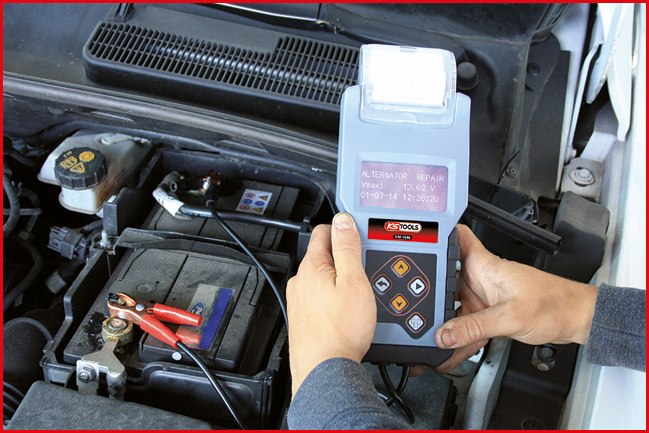 KS Tools 12V Digital-Batterie- und Ladesystemtester mit integriertem Drucker