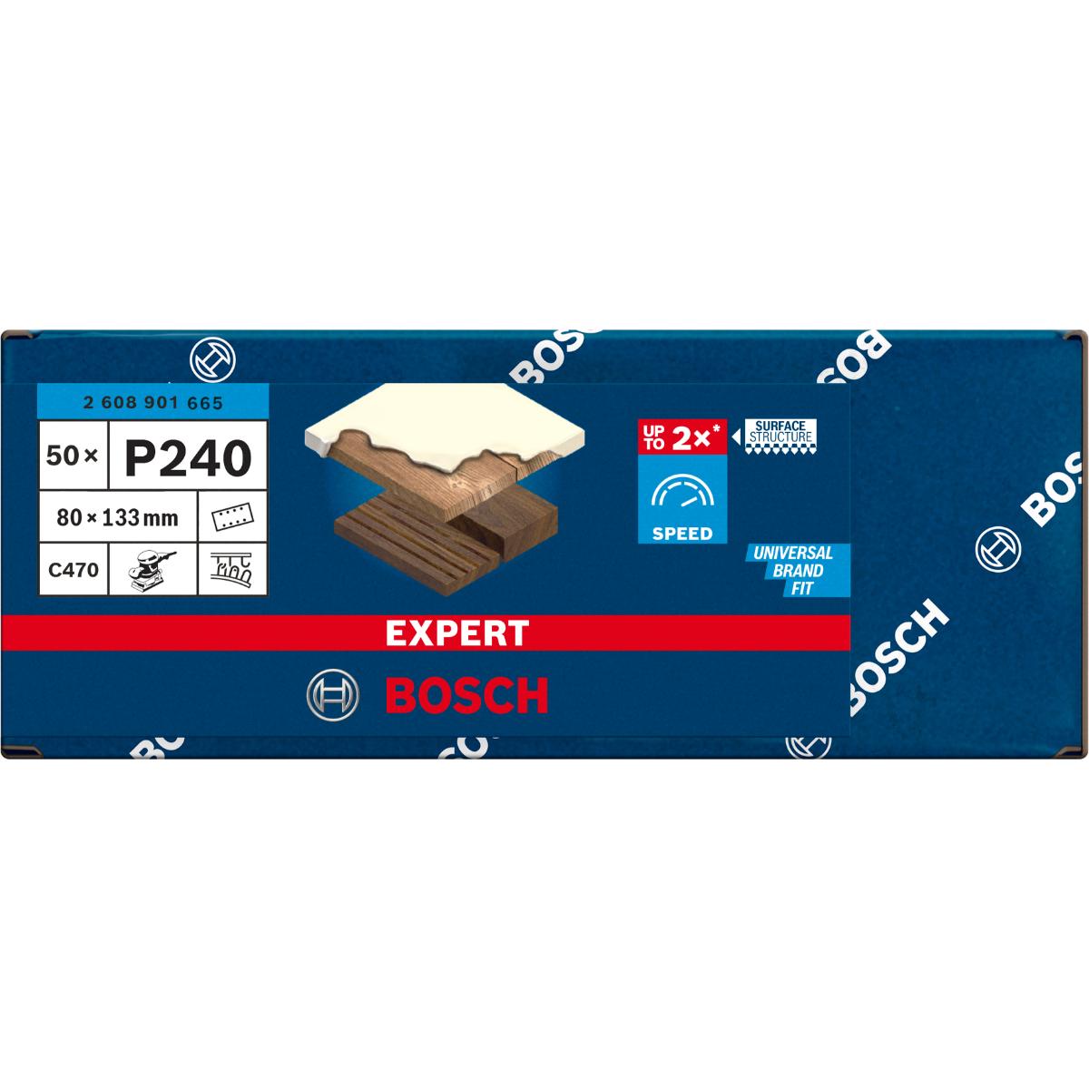 Bosch EXPERT C470 Schleifpapier-Set, 80 x 133 mm, K 240, 50 Stück