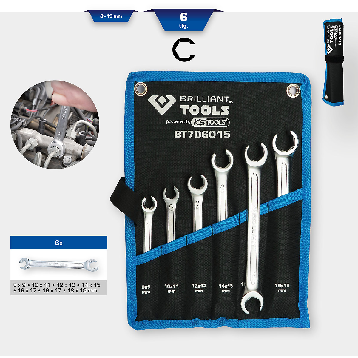 Brilliant Tools Leitungsschlüssel-Satz, 6-tlg, 8 - 19 mm