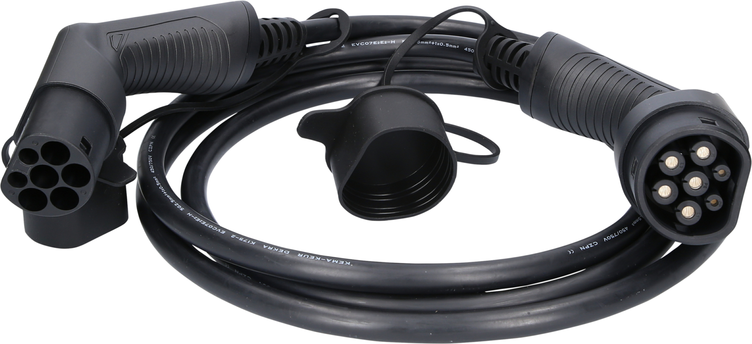 efuturo Ladekabel gerade, Typ 2 auf Typ 2 Stecker, 3 Phasen, bis zu 11 kW, 16 A, 400 V, Mode 3, 3m