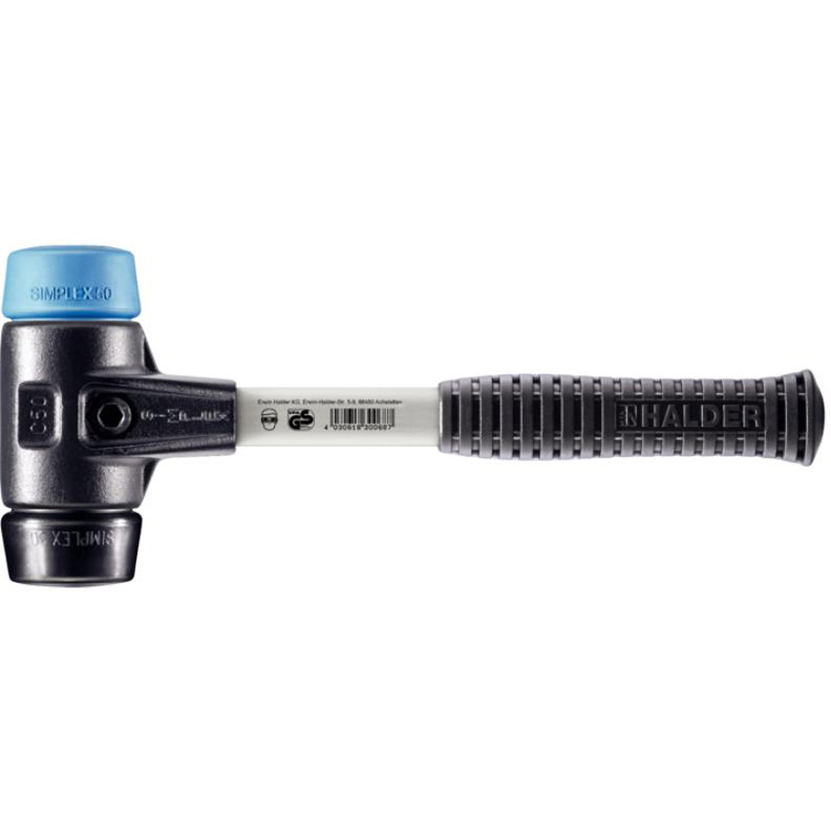 HALDER SIMPLEX - Schonhammer mit verstärktem Tempergussgehäuse und Fiberglasstiel, TPE-soft