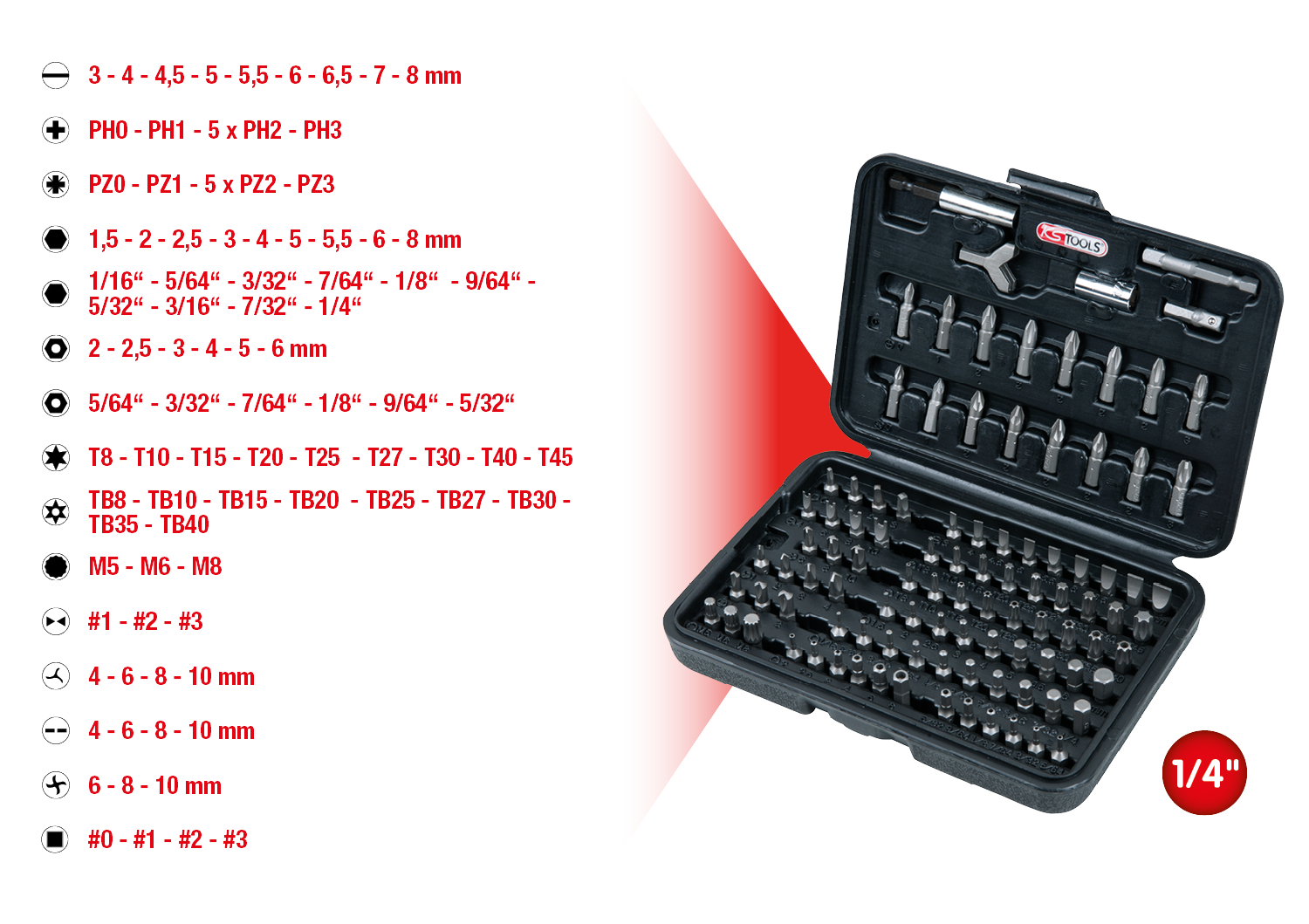 KS Tools 1/4" Bit-Satz, 100-tlg