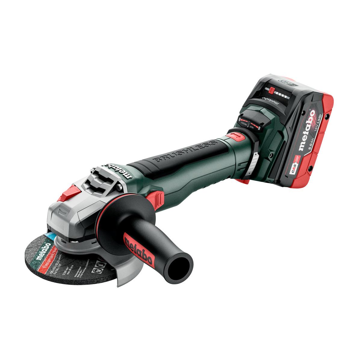 Metabo Akku-Winkelschleifer WB 18 LT BL 11-125 Quick mit Bremse, Schnellspannmutter - metaBOX 165 L 