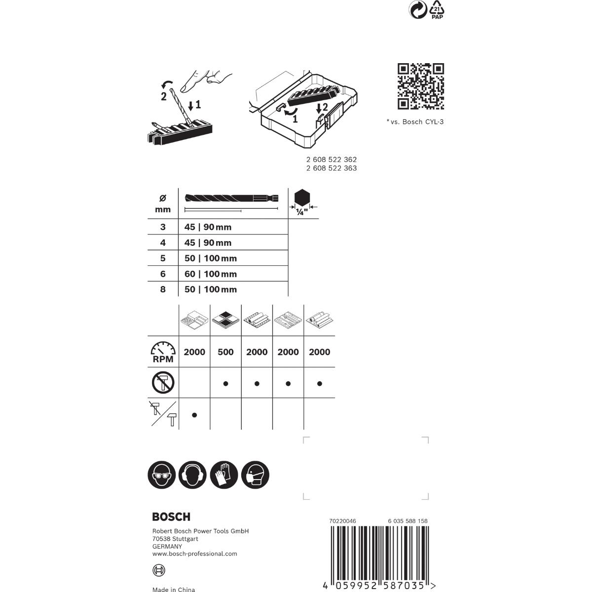 Bosch EXPERT HEX-9 Multi Construction Pick & Click Set,3–8 mm
