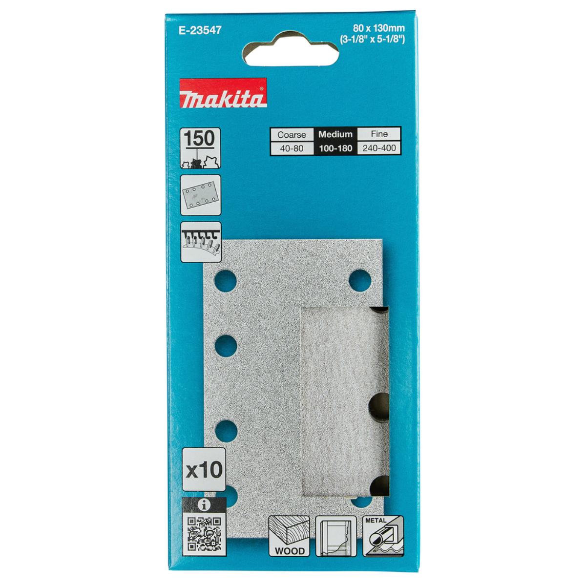 Makita Schleifpapier 80x130mm, Körnung A150,Klett, 8 Loch, 10 Stück