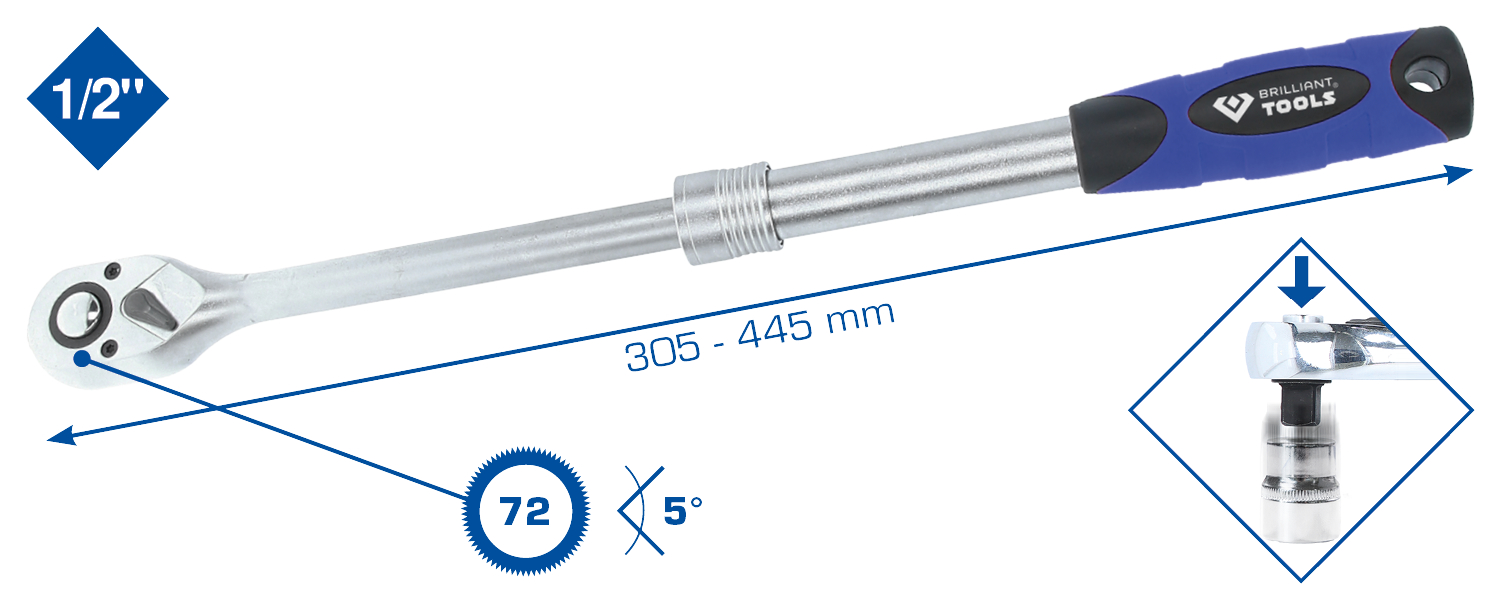 Brilliant Tools 1/2" Teleskop-Umschaltknarre - BT022992