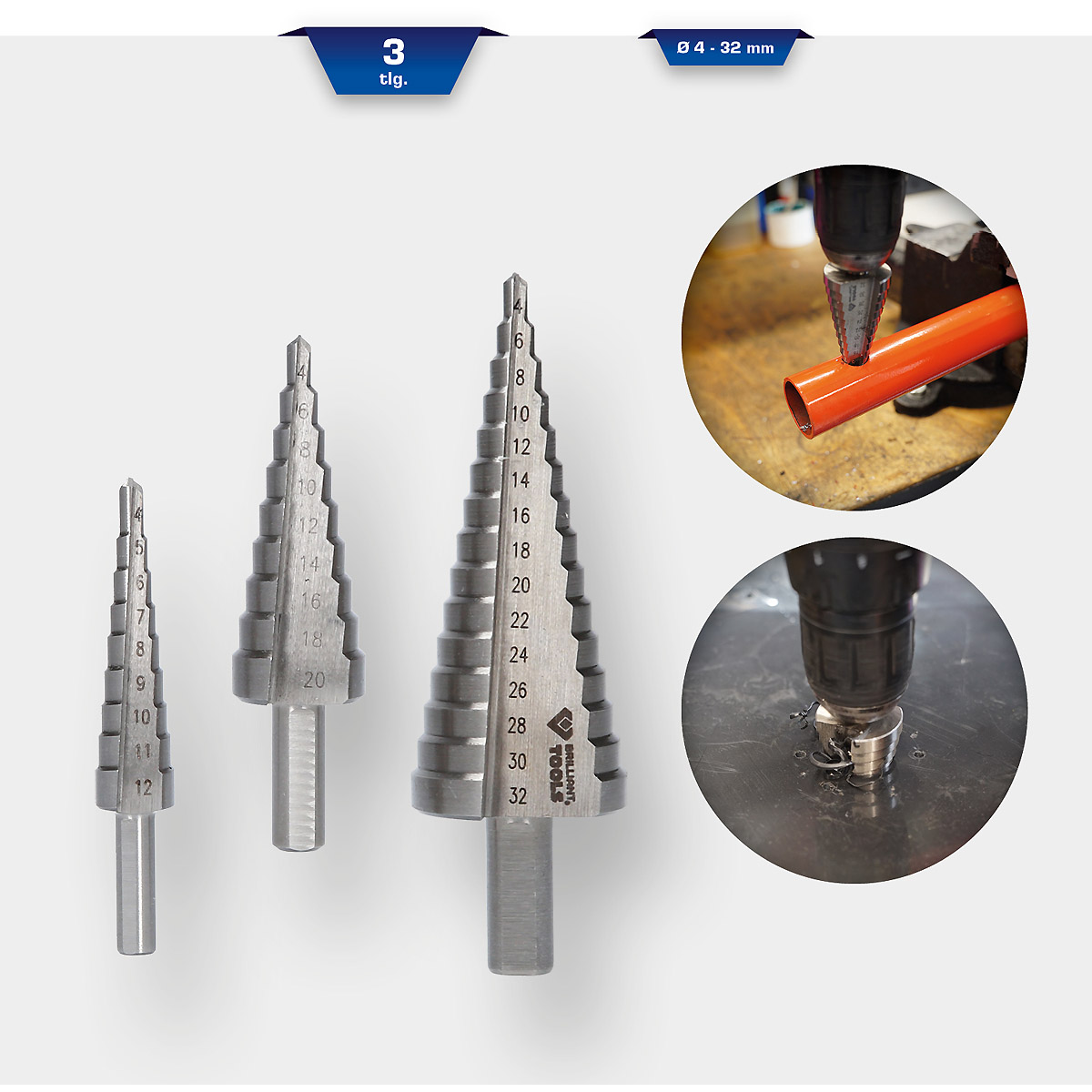 Brilliant Tools Stufenbohrer-Satz, 3-tlg, Ø 4 - 32 mm