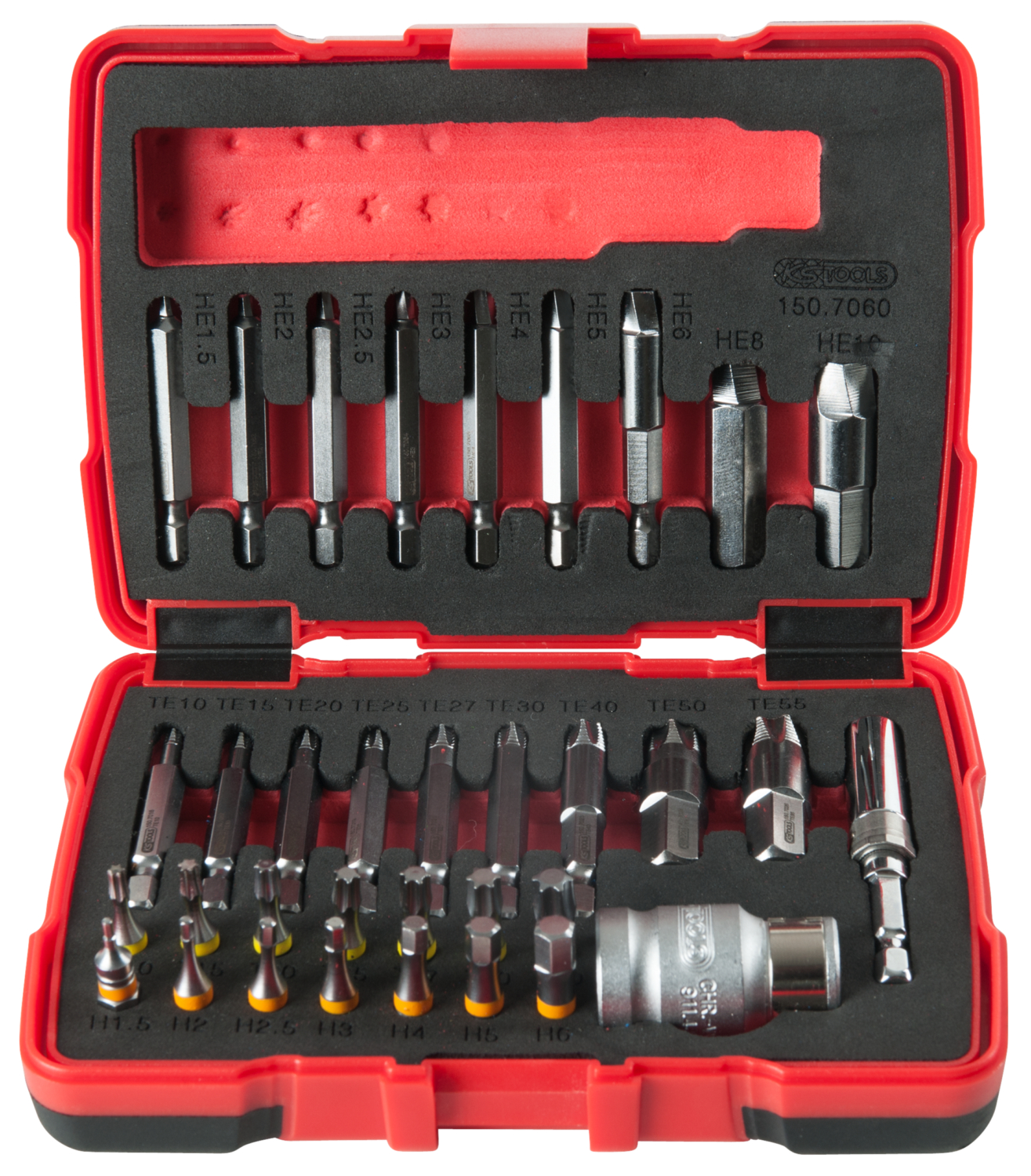 KS Tools 1/4" + 10 mm Torx- und Innensechskant-Schrauben-Ausdreher-Satz, 34-tlg