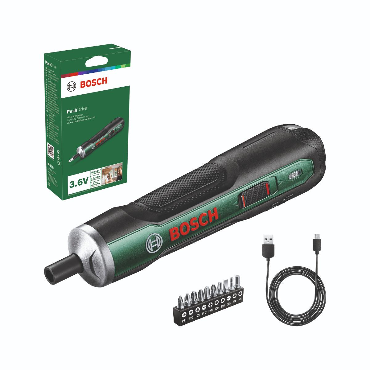 Bosch Akku-Schrauber PushDrive, 10x Standard-Schrauberbits