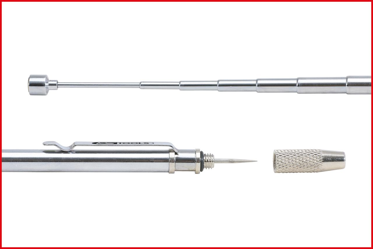 KS Tools 2in1 Teleskop-Magnethalter mit Waschdüsen-Reinigungs- und Einstellwerkzeug, 150-675mm