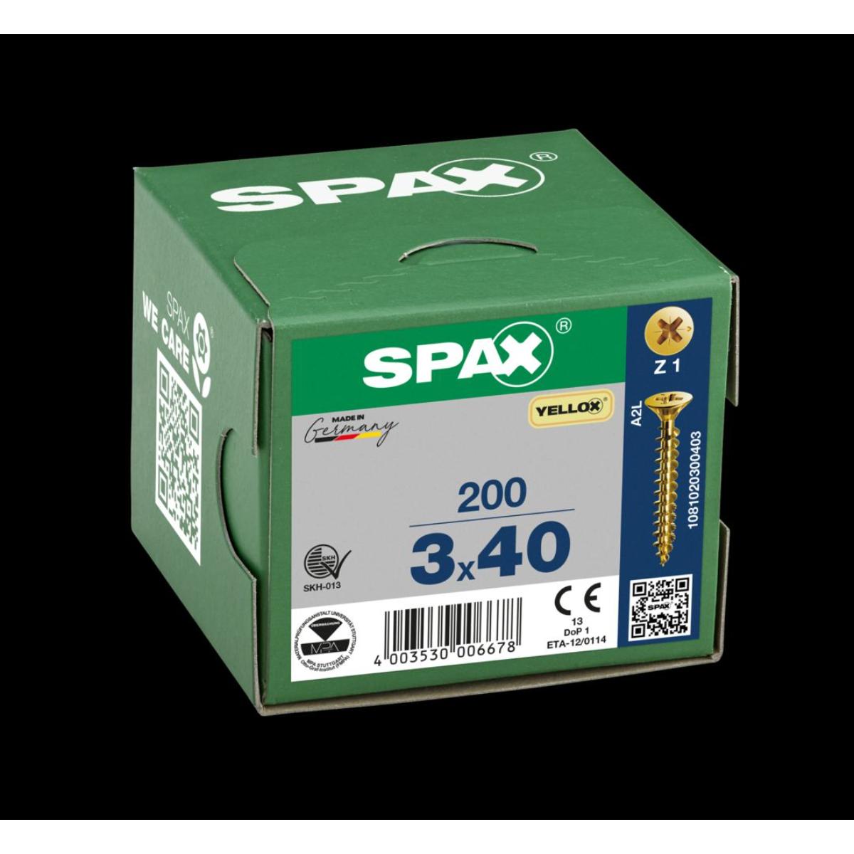 SPAX-S Senkkopf Bremsrippen Kreuzschlitz Z1 Vollgewinde YELLOX, 200 Stück
