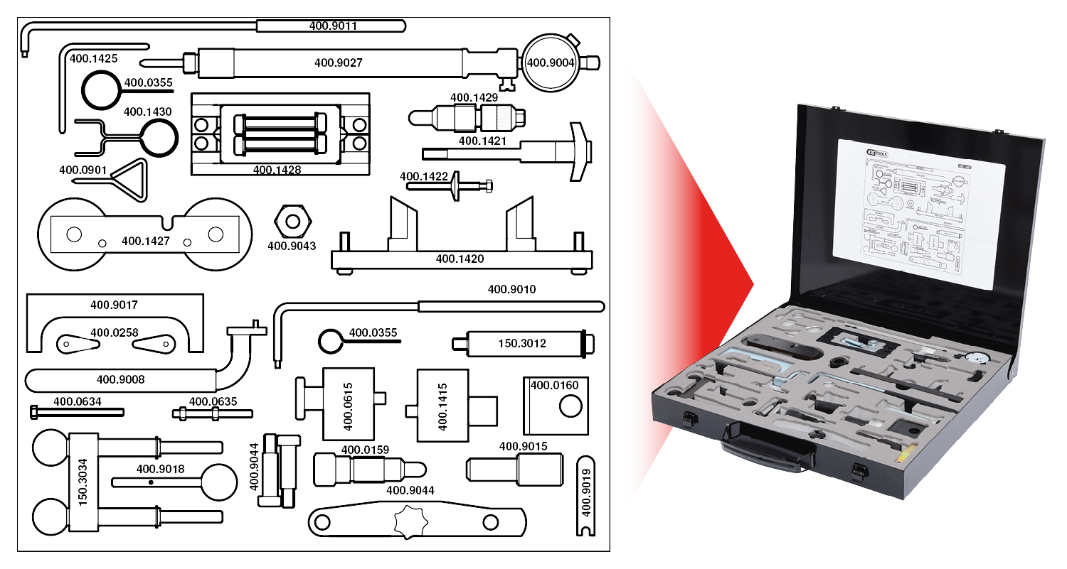 KS Tools Motoreinstell-Werkzeug-Satz für VAG, 42-tlg