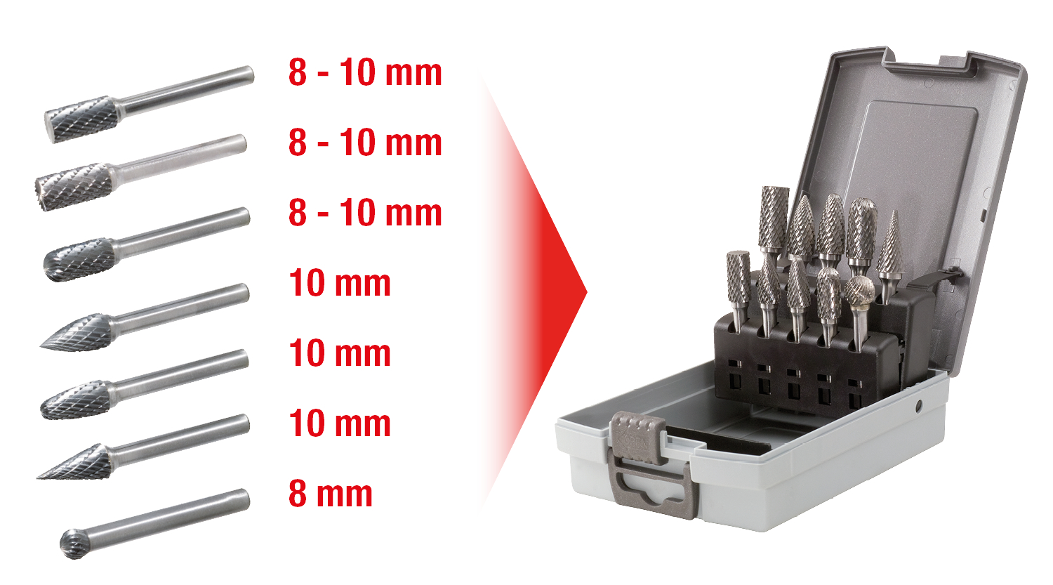 KS Tools HM Frässtift-Satz, Kunststoffkassette, 10-tlg
