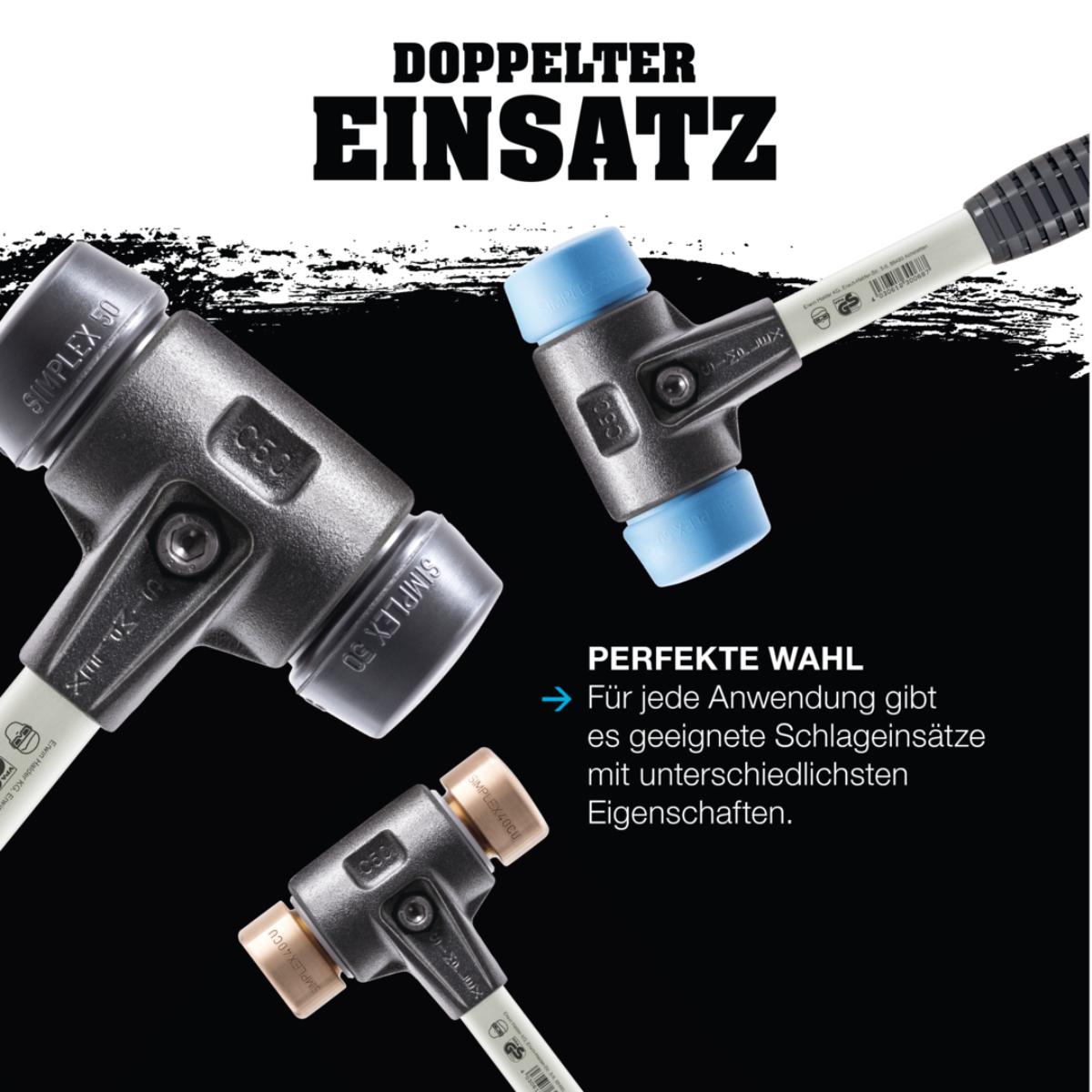 HALDER SIMPLEX - Schonhammer mit verstärktem TE-Gehäuse und Fiberglasstiel, TPE-mid