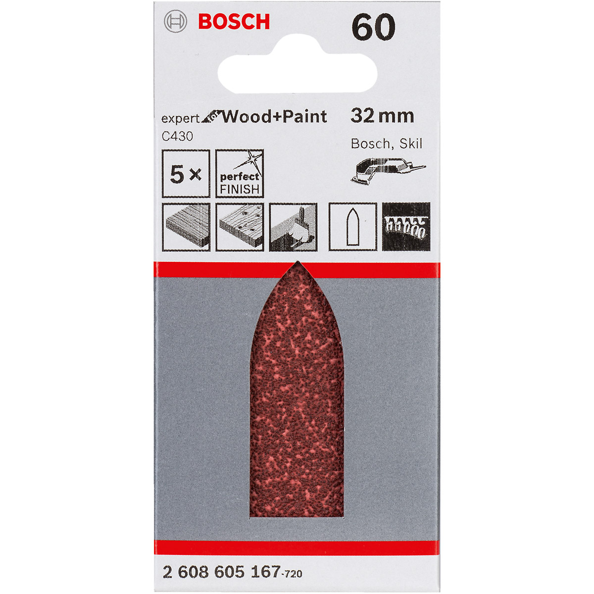 Bosch Schleifblatt C430, 32 mm, 40, ungelocht, 5er-Pack