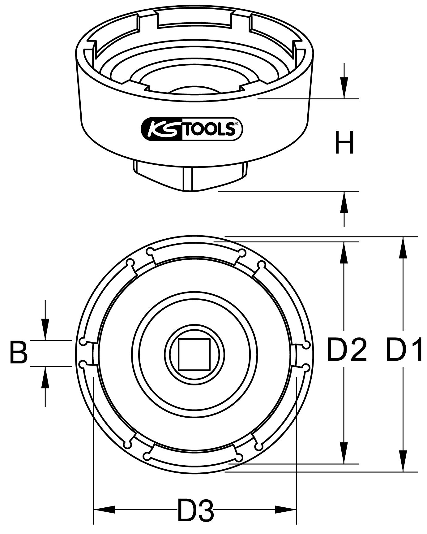KS Tools 3/4" Nutmuttern-Schlüssel mit 4 Zapfen für Scania, Innenzapfen Ø 70mm