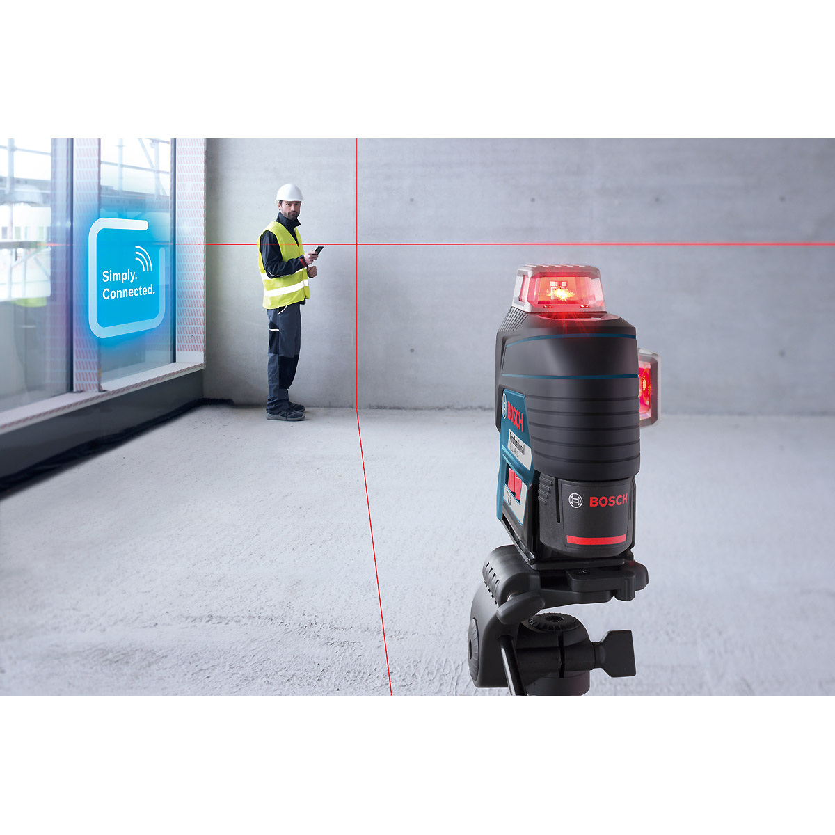 Bosch Linienlaser GLL 3-80 C, mit 4 x 1,5-V-LR6-(AA)-Batterien, Akku-Adapter