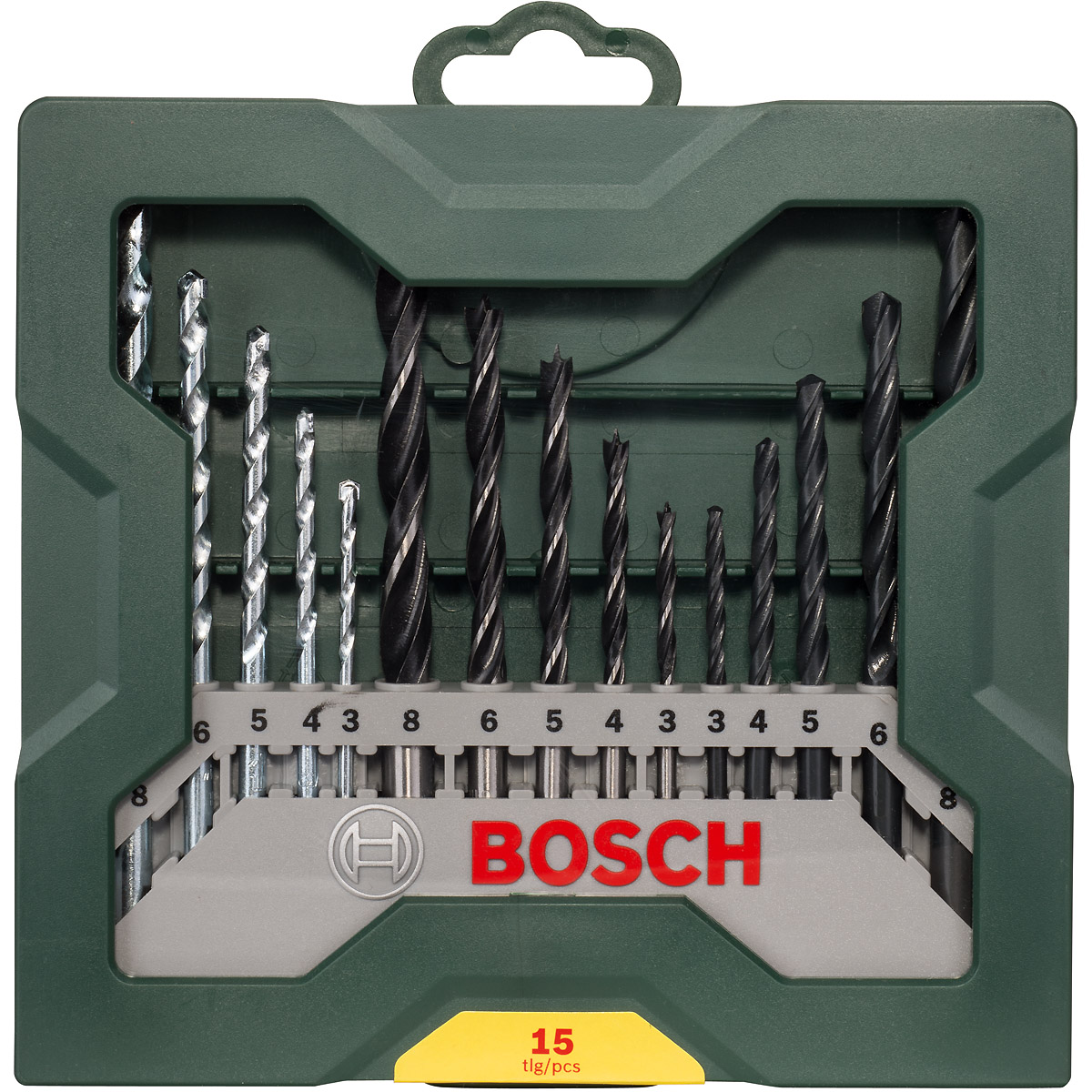 Bosch Mini-X-Line Mixed-Set, 15-teilig, 5 Stein-, 5 Metall-, 5 Holzbohrer