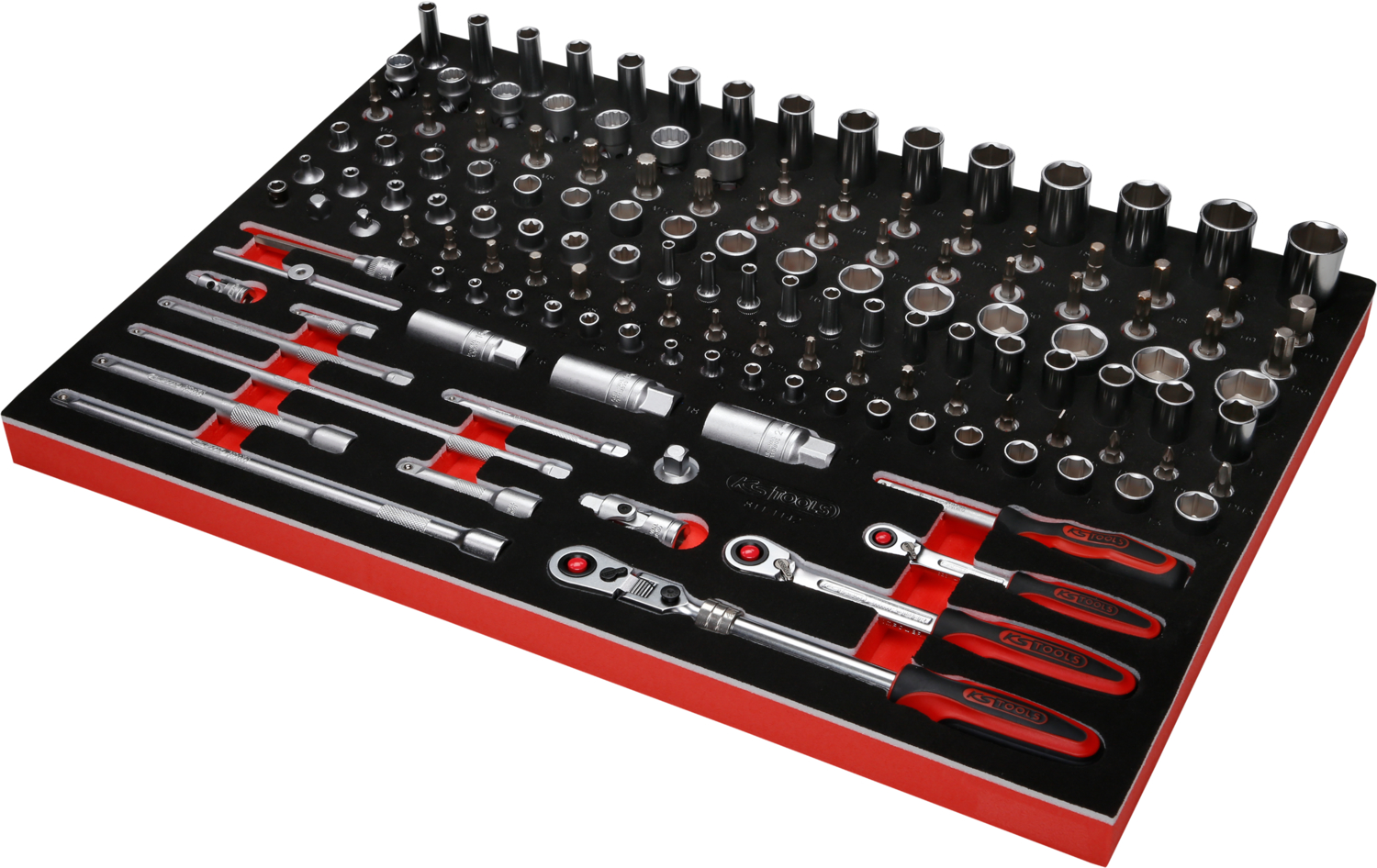 KS Tools 1-4'' + 3-8'' Steckschlüssel-Satz in Schaumstoffeinlage, 142-tlg