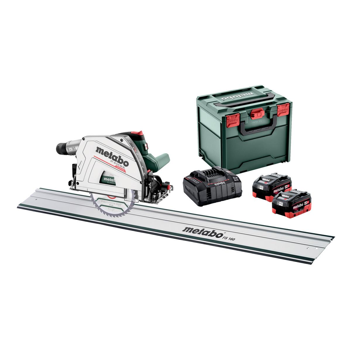 Metabo Akku-Tauchkreissäge KT 18 LTX 66 BL Set mit Führungsschiene FS 160 - metaBOX 340 - 18V 2x8Ah