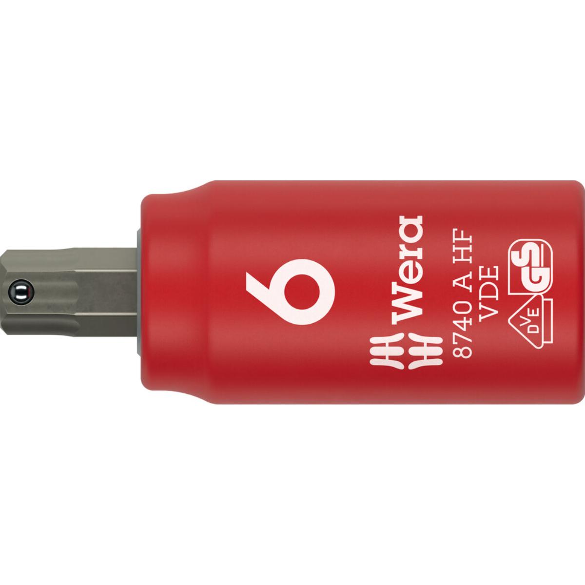 Wera 8740 A VDE HF Zyklop Bitnuss, isoliert, mit 1/4 zoll-Antrieb, mit Haltefunktion für Innensechskantschrauben, 6 x 45 mm
