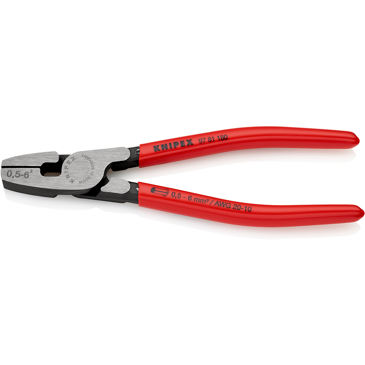 KNIPEX Crimpzange für Aderendhülsen mit Fronteinführung 180 mm mit Kunststoff überzogen poliert
