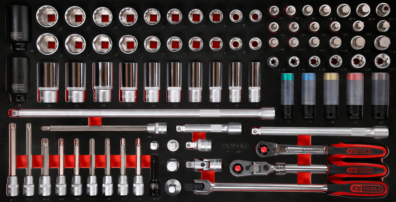 KS Tools 1-2'' Steckschlüssel-Satz in Schaumstoffeinlage, 85-tlg