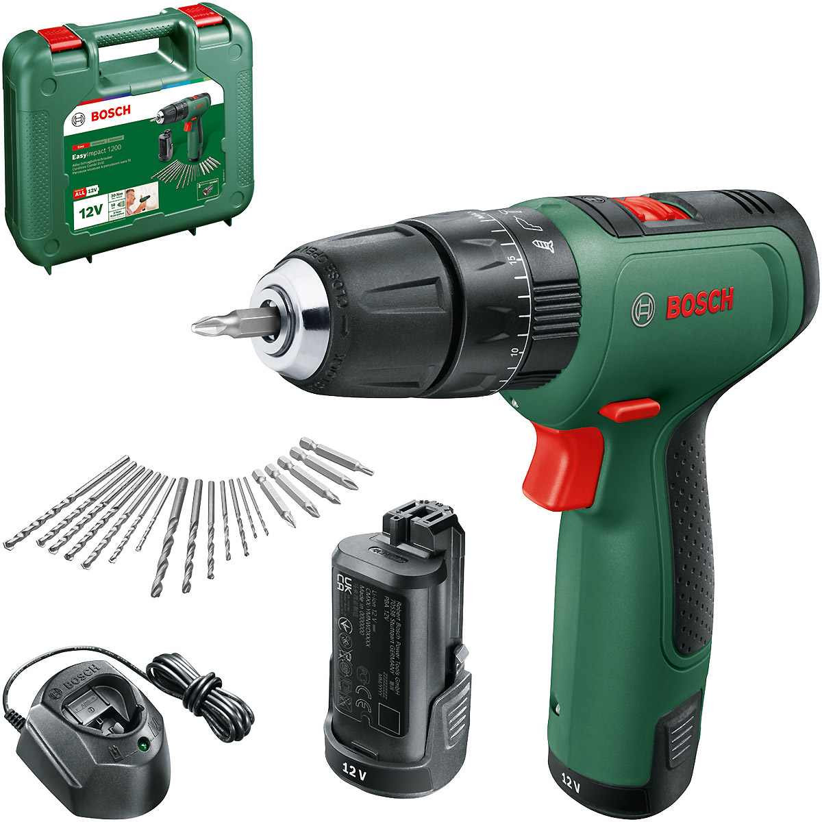 Bosch Akku-Zweigang-Schlagbohrschrauber EasyImpact 1200 mit 2x Akkupack, Ladegerät